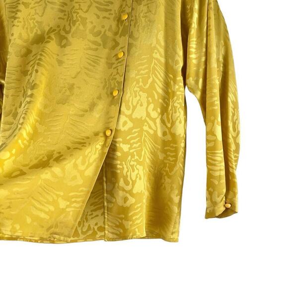 Vintage Nina Ricci 100% Silk Jacquard Long Sleeve‎ Blouse in Yellow, Size 8 - Picture 7 of 14